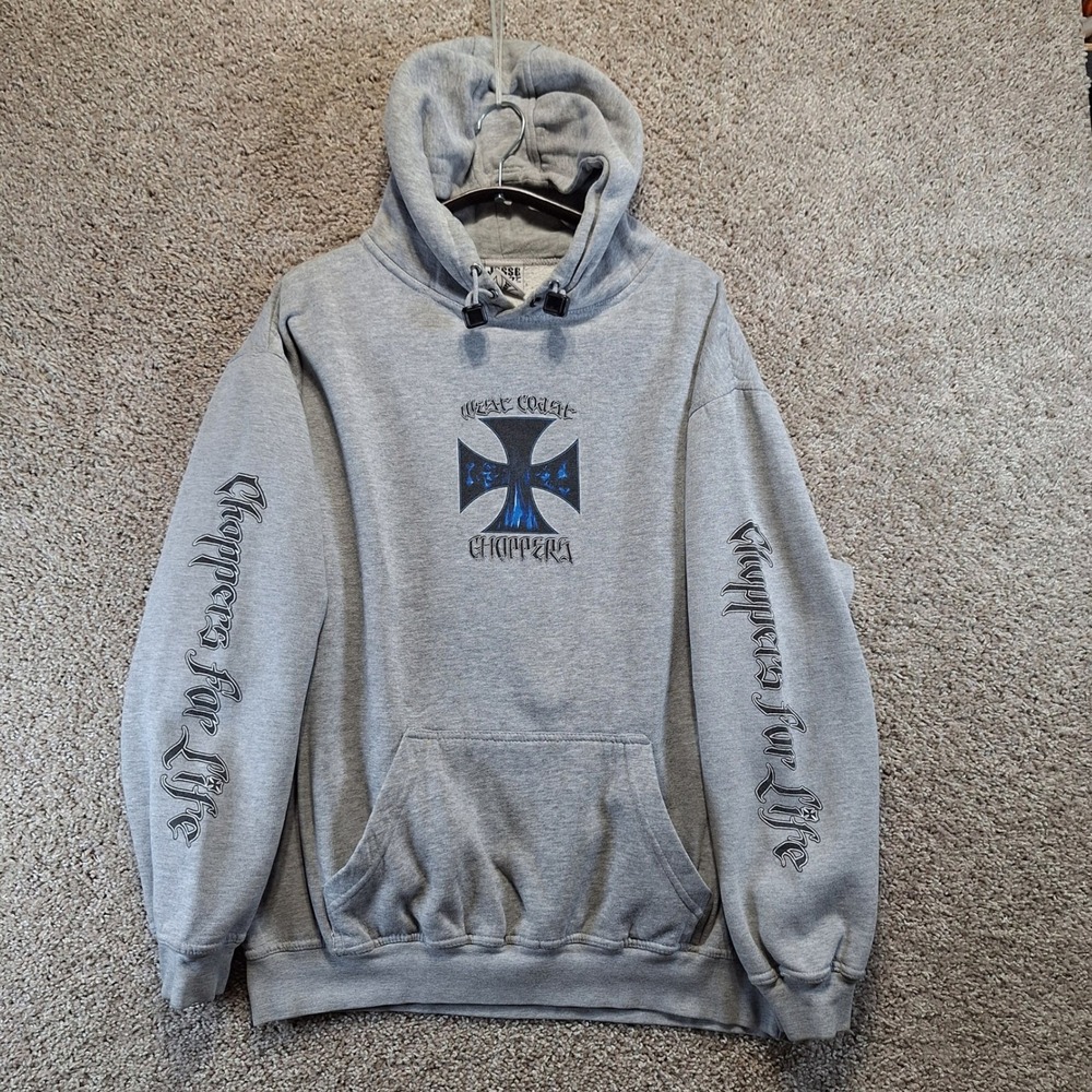 West Coast Choppers Hoodie Mens Gray Jesse Who Graphic Iron Cross Streetwear VTG